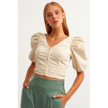 Bluza crop cu decolteu in V