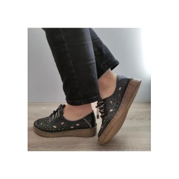 Pantofi Casual Perforati Dama 7154-1 Negri - Negru -