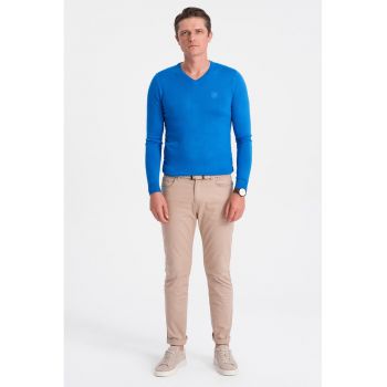 Pulover slim fit cu decolteu in V