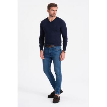 Pulover slim fit cu decolteu in V