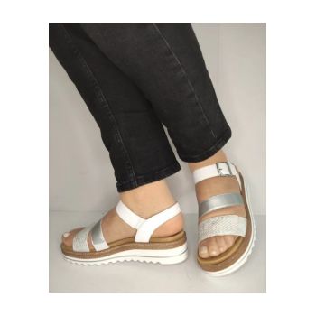 Sandale Casual Dama  D0Q55-90 Albe Cu Argintiu - Alb -