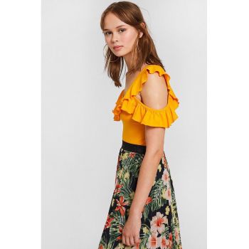 Tricou crop cu decupaj pe umeri