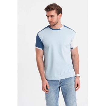 Tricou cu decolteu la baza gatului si model colorblock