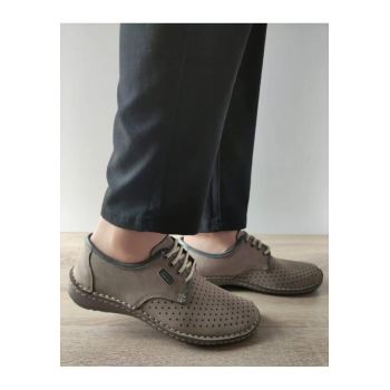 Pantofi Casual Perforati Barbati  9558 14-2 Bej Grey Lotus Nubuck - Bej