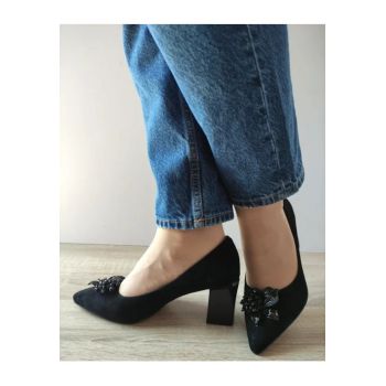 Pantofi Eleganti Dama  60063C 01-I Negri Velur - Negru -