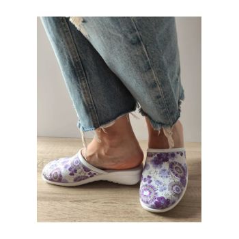 Saboti Medicali Dama  10 Qaudrifoglio Albi + Floral Lila - Floral - ieftini