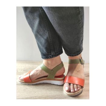 Sandale Casual Dama  3465 6 Verzi Cu Portocaliu - Verde - ieftini