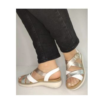 Sandale Casual Dama  D2K53-91 Albe Cu Metalic - Alb -