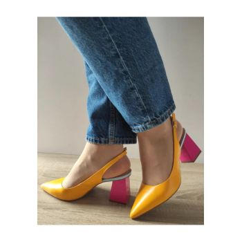 Sandale Elegante Dama  8778-404-665 Galbene Cu Fuxia - Galben -