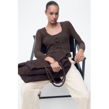 Bluza din amestec de bumbac cu decolteu in V
