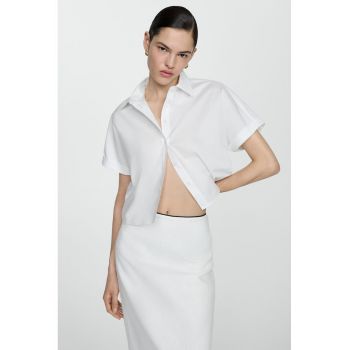 Camasa crop din bumbac cu maneci scurte