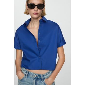 Camasa crop din bumbac cu maneci scurte