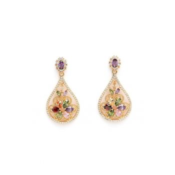 Cercei cu zirconia si model floral Vintage
