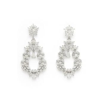 Cercei drop cu design floral si zirconia