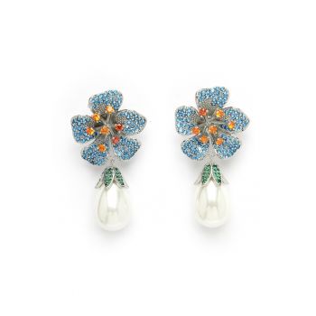 Cercei drop cu design floral si zirconia