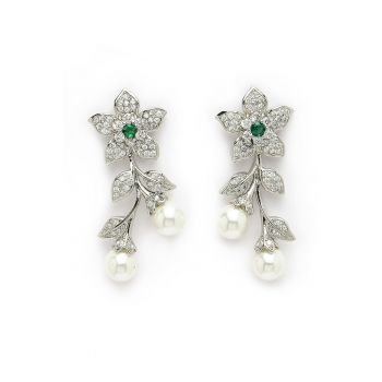 Cercei drop cu design floral si zirconia cubica