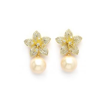 Cercei drop cu design floral si zirconia cubica Elegant