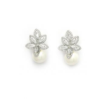 Cercei drop cu design floral si zirconia