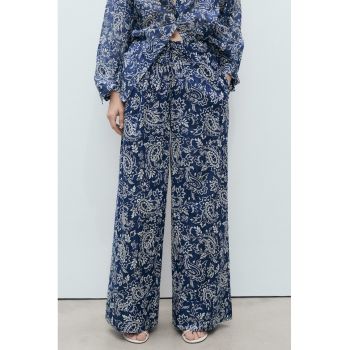 Pantaloni cu croiala ampla si imprimeu - Albastru royal - Crem -