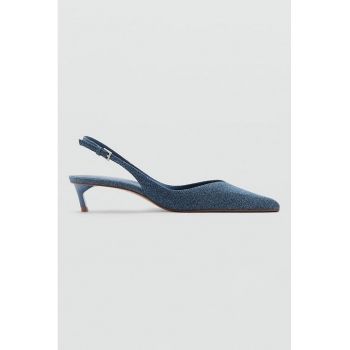 Pantofi din denim cu varf ascutit si toc