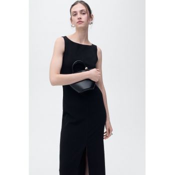 Rochie midi cu slit frontal si model uni
