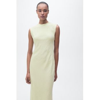 Rochie midi din amestec de lyocell cu croiala dreapta si decupaj pe partea din spate