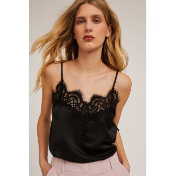 Top de satin cu insertii de dantela
