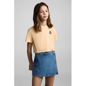 Tricou crop cu decolteu la baza gatului
