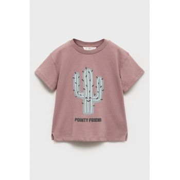 Tricou cu imprimeu si decolteu la baza gatului