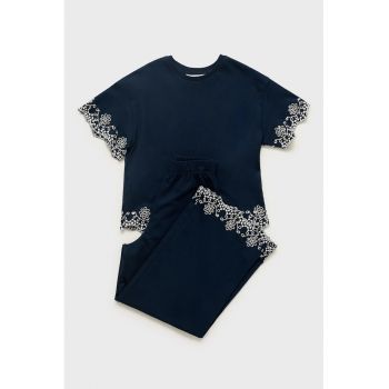 Tricou uni de bumbac cu garnituri de dantela