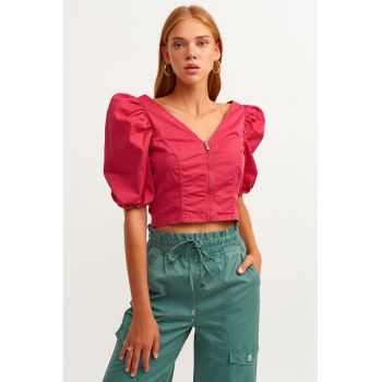 Bluza crop cu decolteu in V