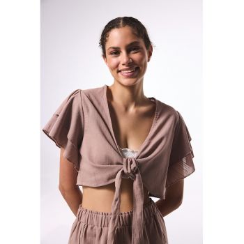 Bluza crop cu prindere si maneci cu volane