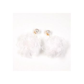 Cercei clips cu perla si floare mare alba -  Paris