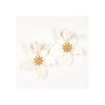 Cercei clips floare cu petale albe sidefate -  Paris