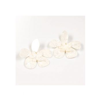 Cercei clips floare mare alba sidefata -  Paris