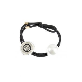 Elastic de par negru cu perla si accesoriu metalic