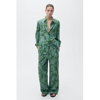 Pantaloni din amestec de in cu model grafic