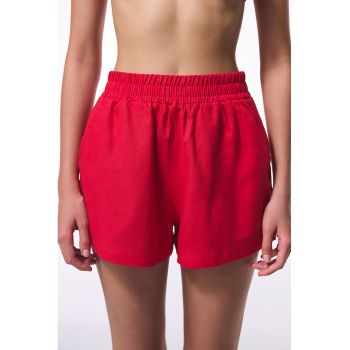Pantaloni scurti cu talie inalta - din amestec de in