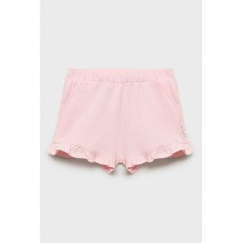 Pantaloni scurti din bumbac cu terminatii cu volane si model uni