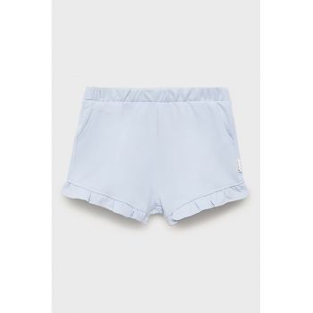 Pantaloni scurti din bumbac cu terminatii cu volane si model uni