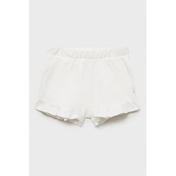 Pantaloni scurti din bumbac cu terminatii cu volane si model uni