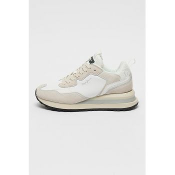 Pantofi sport wedge cu garnituri de piele