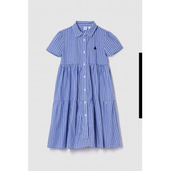 Rochie-camasa cu model in dungi si guler ascutit