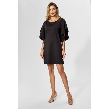 Rochie casual-eleganta cu maneci asimetrice si croi lejer Marillu Neagra