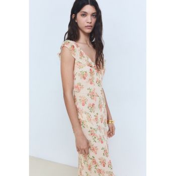 Rochie cu decolteu in V si model floral