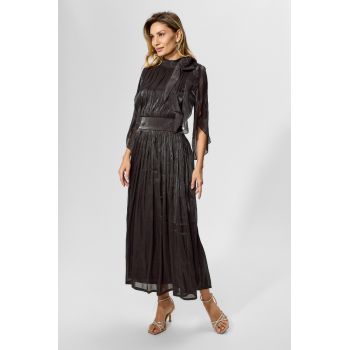 Rochie de ocazie din voal satin cu floare 3D Averria Neagra