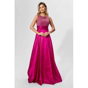 Rochie de ocazie premium din tafta cu glitter Rozeena Fucsia