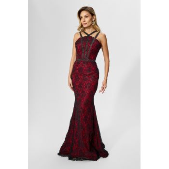 Rochie de ocazie tip sirena din dantela Mallora Neagra