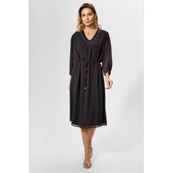 Rochie eleganta din voal cu strass-uri Mellen Neagra