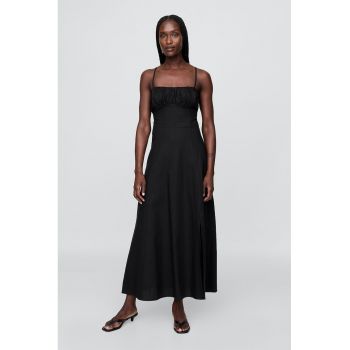 Rochie evazata din amestec de in cu slit lateral